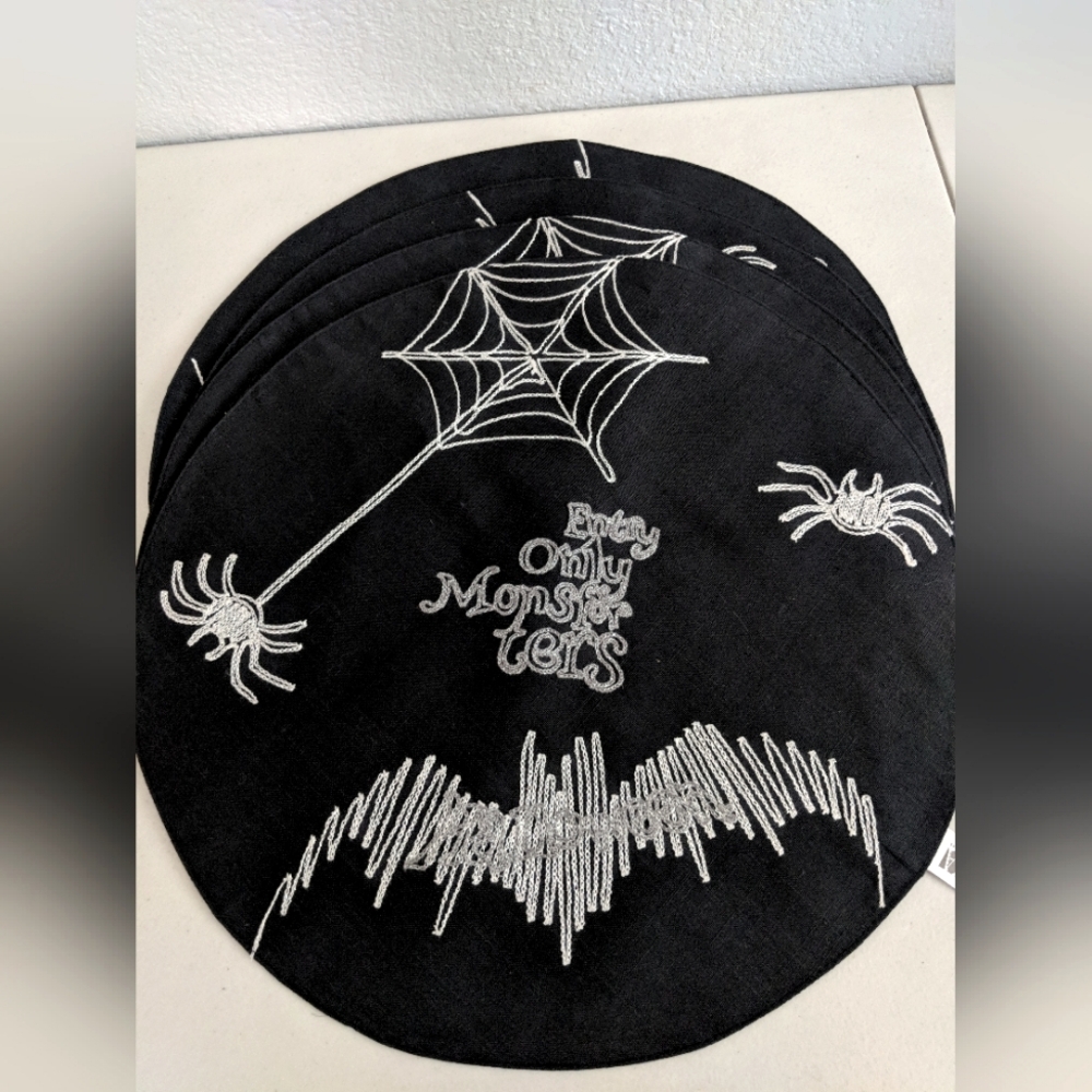 Halloween Elegant Black Placemats Spooky Spiders Bats Monster Party Decor